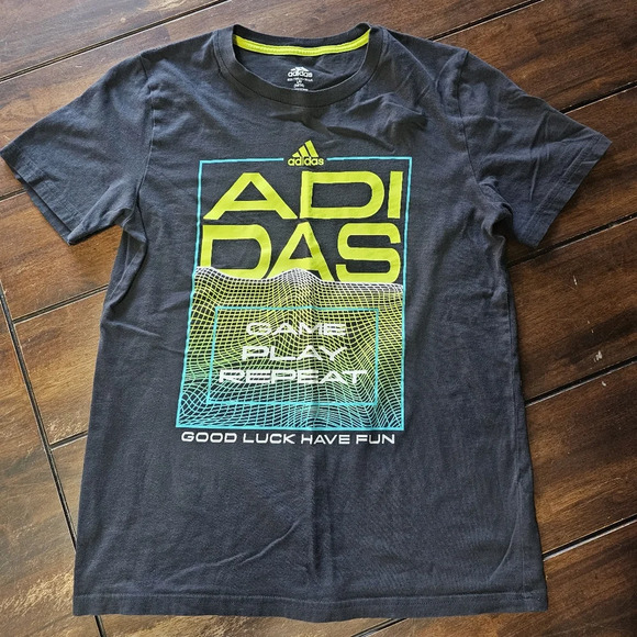 ADIDAS | Boys Gray lime green short sleeve shirt large 14/16 - Picture 1 of 3